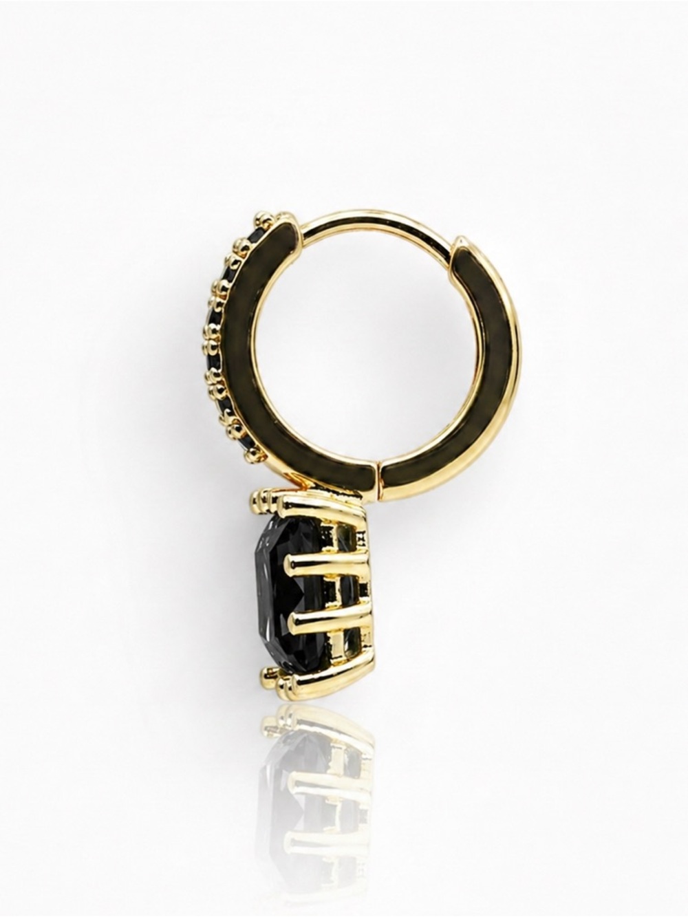 Gold Filled Huggies with Black CZ - Picture 2 of 3
